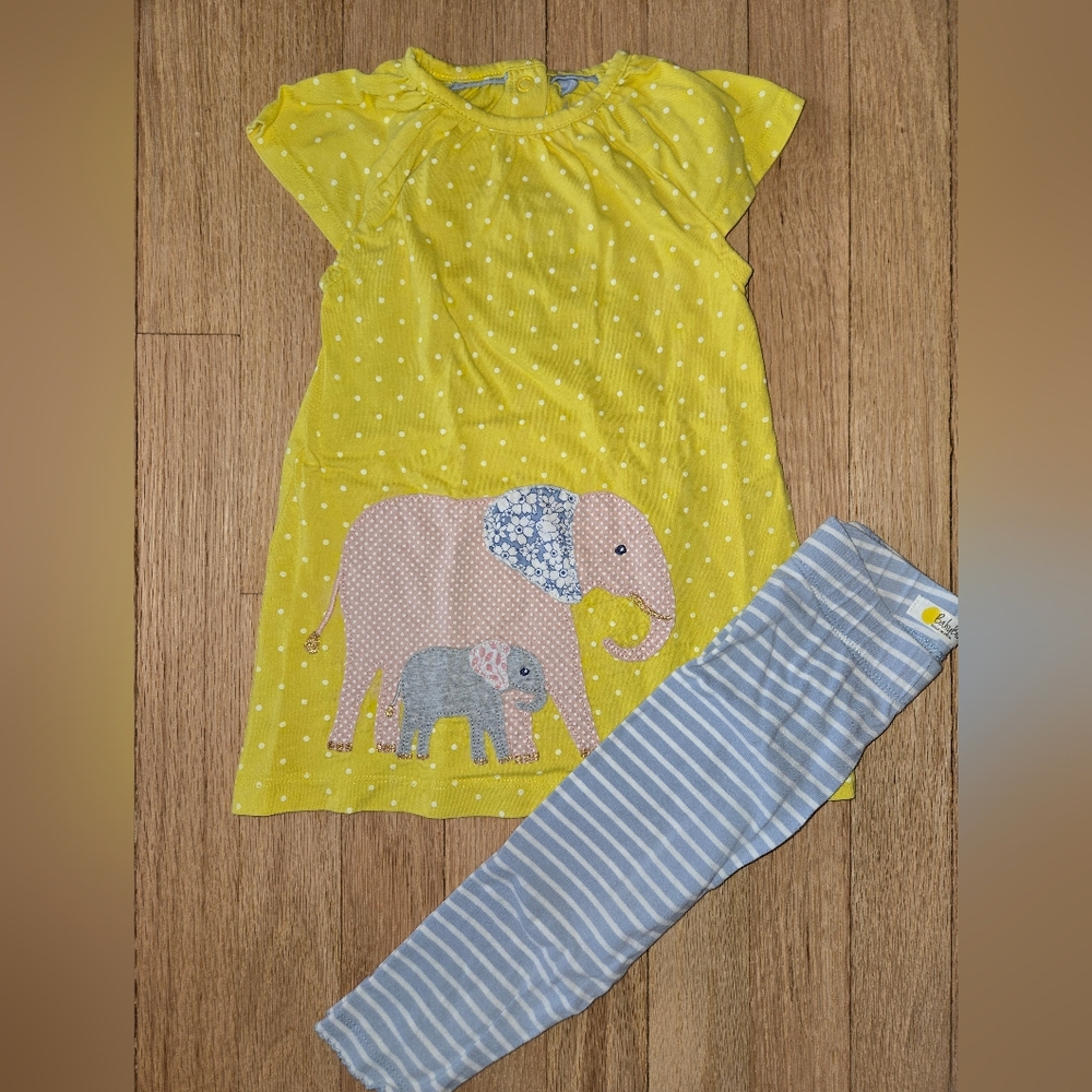 Baby Boden Elephant Playset - Dress/Top and Stripe Leggings - Size 12-18